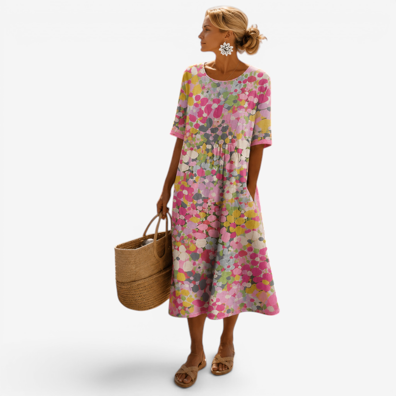 Floral Print Maxi Dress with Half Sleeves