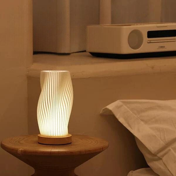 WaveLume - Pleated Table Lamp Sculptural Wavy Shade with Modern Statement Style | Soft Warm Ambient Glow with Lightweight Durable Build | Elegant Accent for Bedside, Desk or Shelves