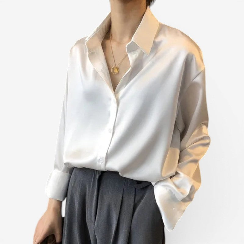 Women’s Button-Front Satin Blouse