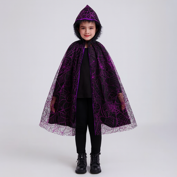 Noctira | Vintage Halloween Hooded Cloak with Spider Web and Bat Print