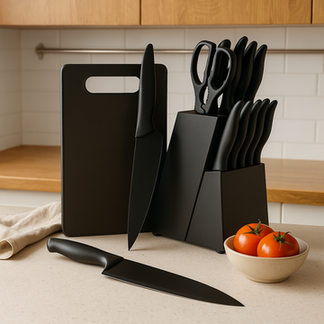 Noiresta | Set of 15 kitchen utensils with black wood block and accessories