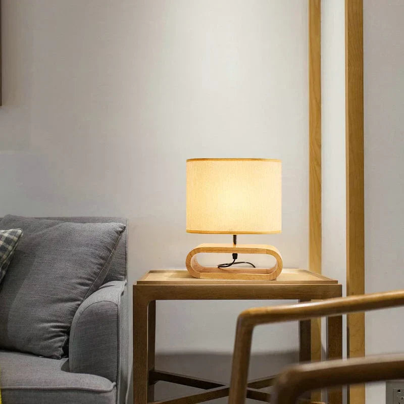 ZenGlow - Minimalist Fabric Shade with Warm Cozy Glow | Wooden Cutout Base in Neutral Tones | Elegant Accent for Bedside, Desk or Living Room