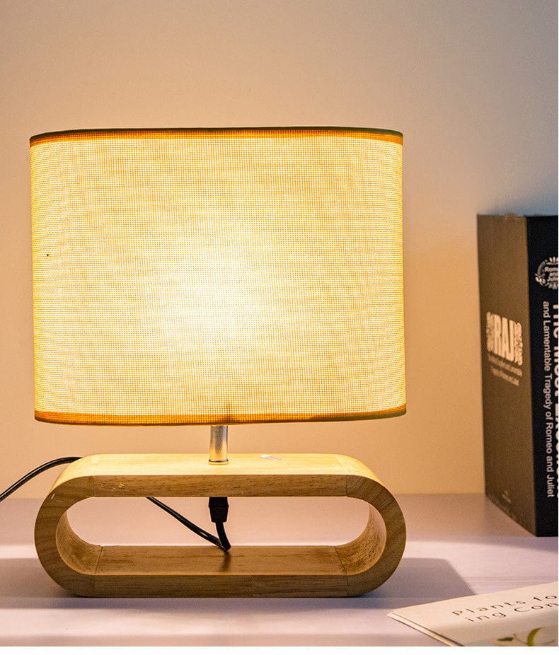 ZenGlow - Minimalist Fabric Shade with Warm Cozy Glow | Wooden Cutout Base in Neutral Tones | Elegant Accent for Bedside, Desk or Living Room