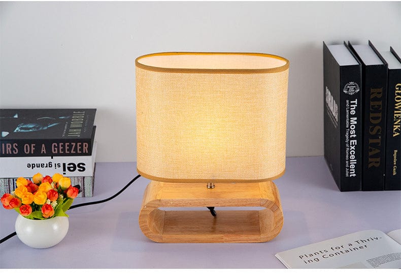 ZenGlow - Minimalist Fabric Shade with Warm Cozy Glow | Wooden Cutout Base in Neutral Tones | Elegant Accent for Bedside, Desk or Living Room