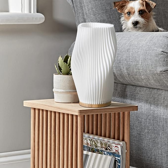 WaveLume - Pleated Table Lamp Sculptural Wavy Shade with Modern Statement Style | Soft Warm Ambient Glow with Lightweight Durable Build | Elegant Accent for Bedside, Desk or Shelves