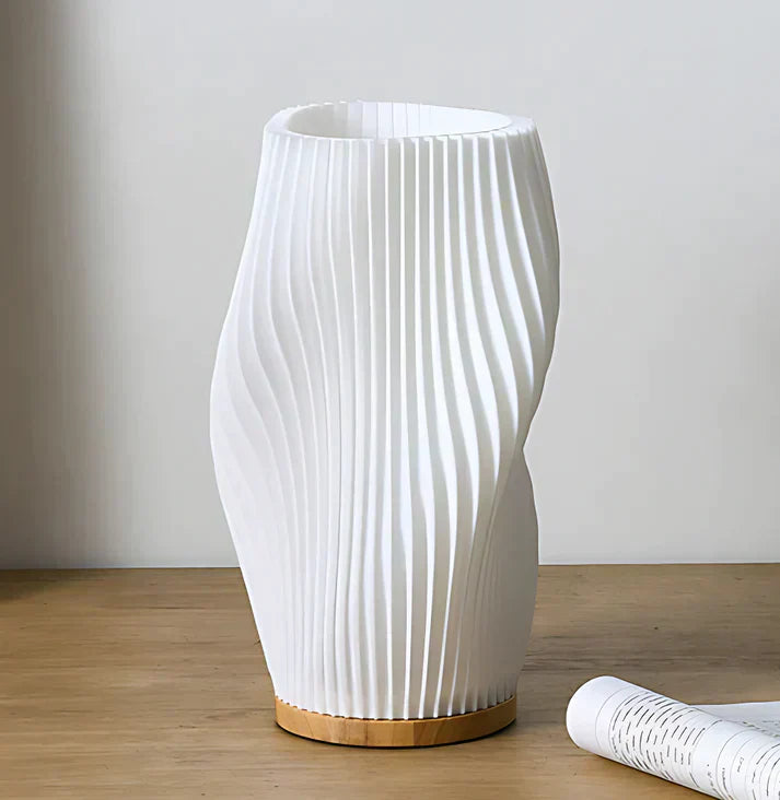 WaveLume - Pleated Table Lamp Sculptural Wavy Shade with Modern Statement Style | Soft Warm Ambient Glow with Lightweight Durable Build | Elegant Accent for Bedside, Desk or Shelves