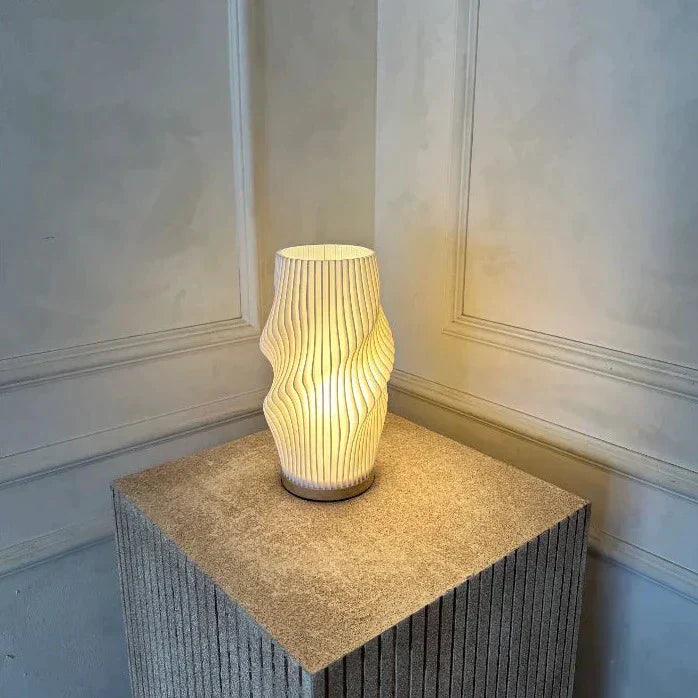 WaveLume - Pleated Table Lamp Sculptural Wavy Shade with Modern Statement Style | Soft Warm Ambient Glow with Lightweight Durable Build | Elegant Accent for Bedside, Desk or Shelves