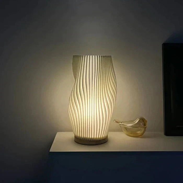 WaveLume - Pleated Table Lamp Sculptural Wavy Shade with Modern Statement Style | Soft Warm Ambient Glow with Lightweight Durable Build | Elegant Accent for Bedside, Desk or Shelves