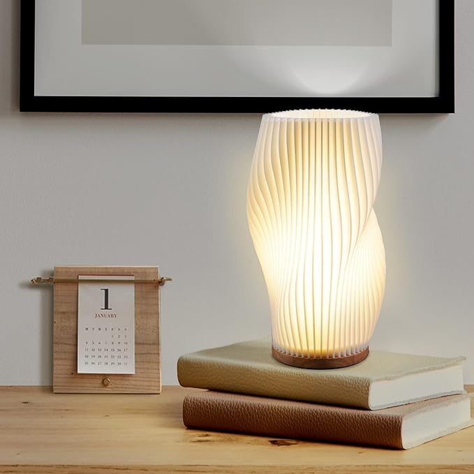 WaveLume - Pleated Table Lamp Sculptural Wavy Shade with Modern Statement Style | Soft Warm Ambient Glow with Lightweight Durable Build | Elegant Accent for Bedside, Desk or Shelves