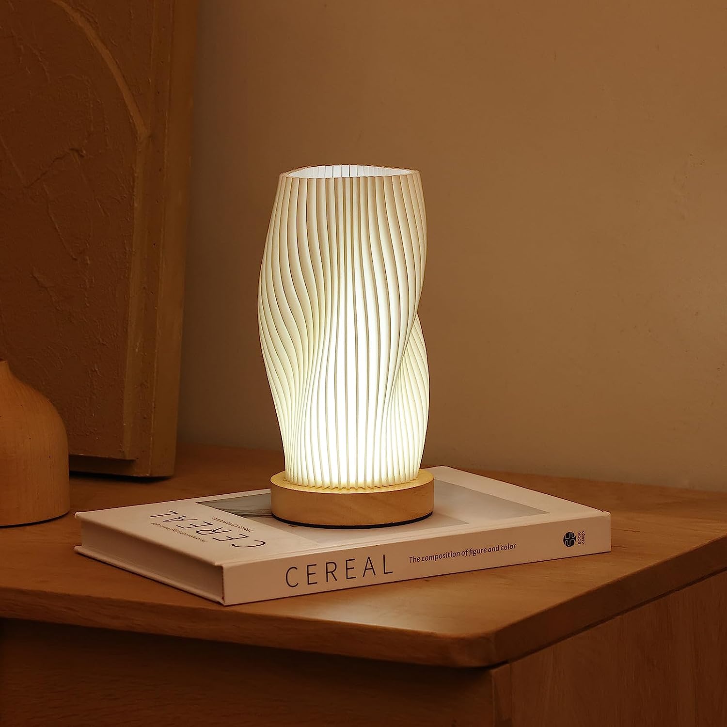 WaveLume - Pleated Table Lamp Sculptural Wavy Shade with Modern Statement Style | Soft Warm Ambient Glow with Lightweight Durable Build | Elegant Accent for Bedside, Desk or Shelves
