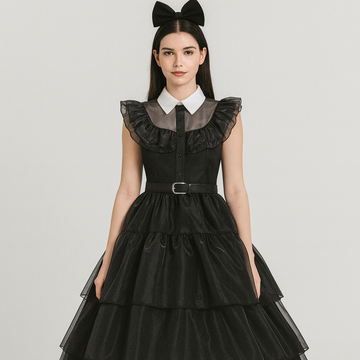 Nythera | Gothic Cosplay Net Dress with Layered Collar