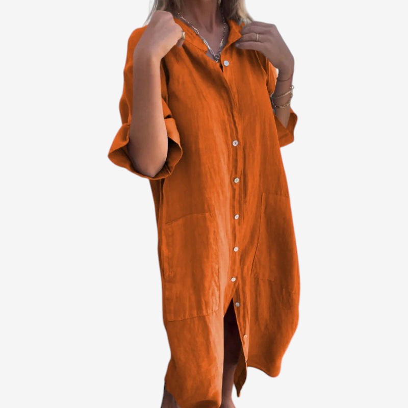 Women's Long Sleeve Button-Down Midi Dress