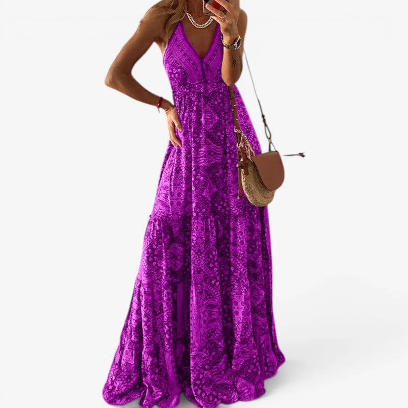 Women’s Long Draped V-Neck High Waist Dress