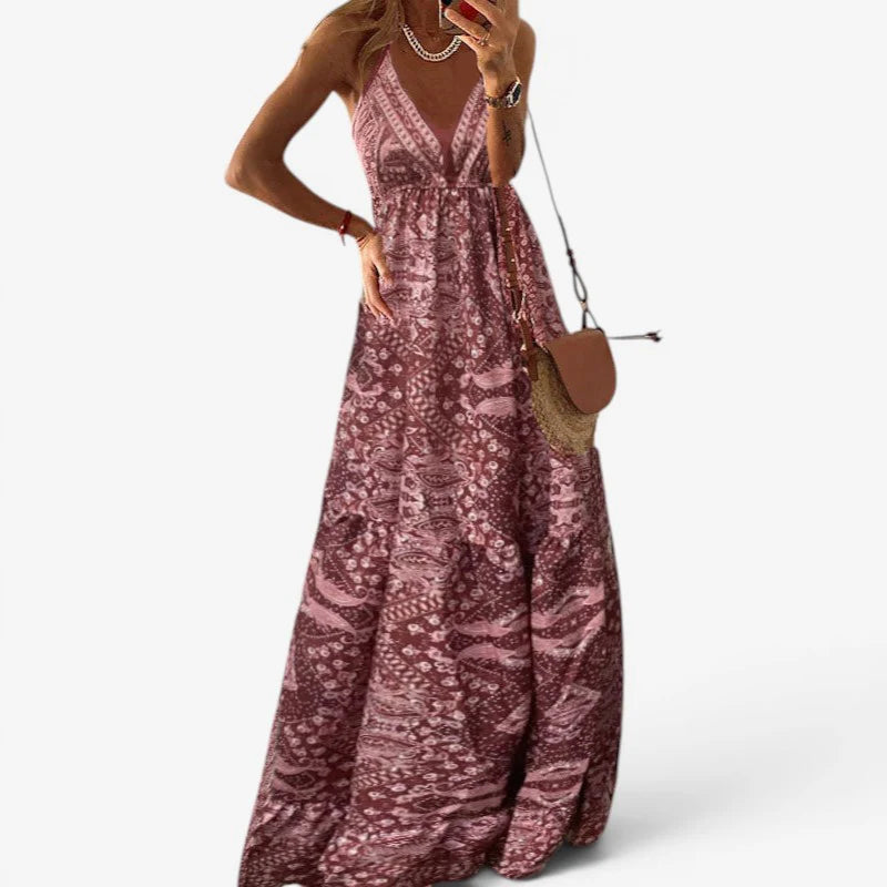 Women’s Long Draped V-Neck High Waist Dress
