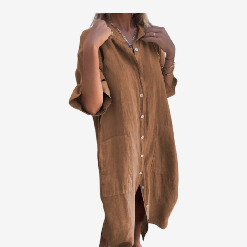 Women's Long Sleeve Button-Down Midi Dress