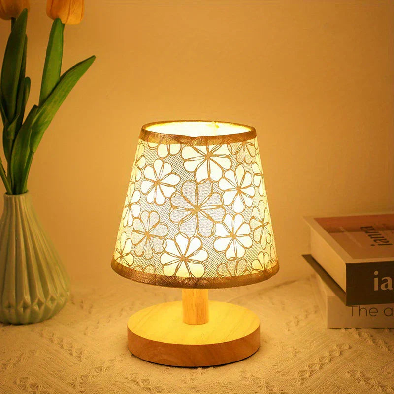 WoodMinimalist - Wood Minimalist Flower Pattern Table Lamp Artistic Wood Base with Delicate Floral Pattern | Soft Ambient Glow for Cozy, Inviting Atmosphere | Minimalist Accent for Nightstand, Desk, or Living Space
