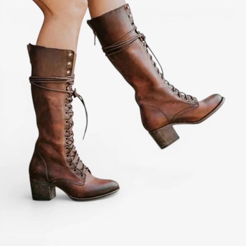 Women’s Knee-High Lace-Up Block Heel Boots