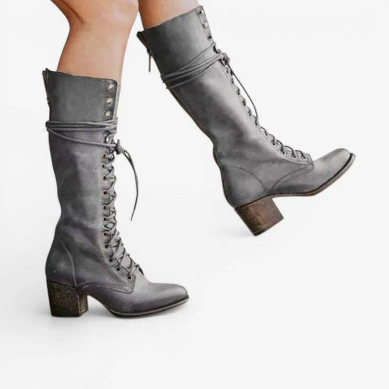 Women’s Knee-High Lace-Up Block Heel Boots