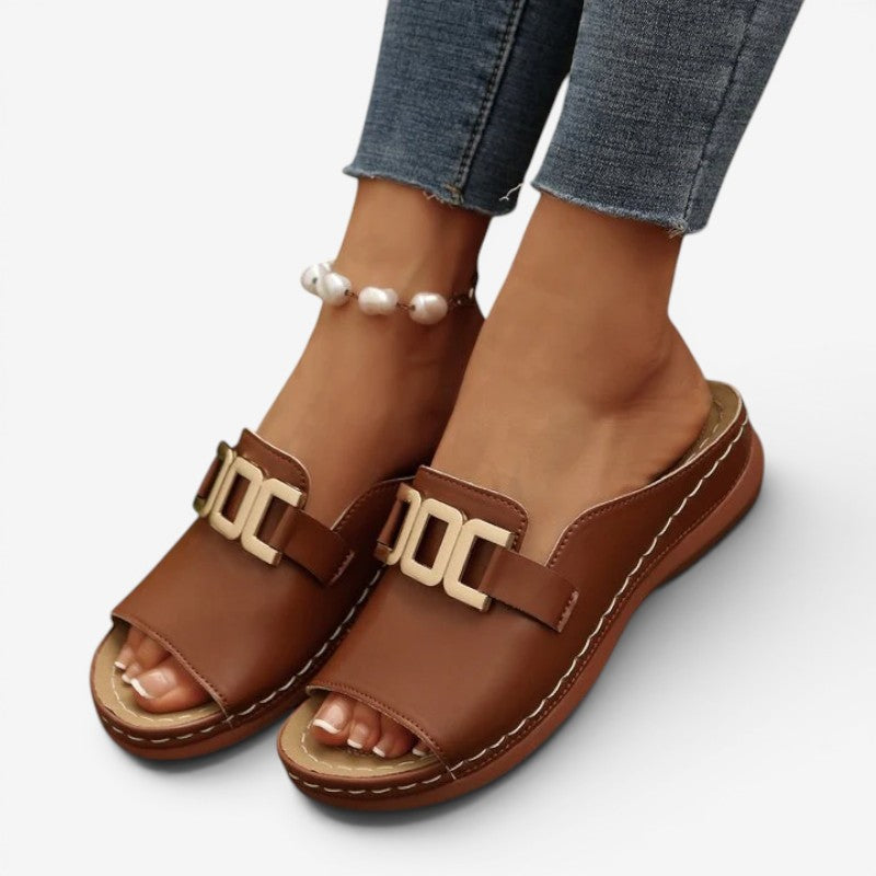 Wedge Heeled Sandals with Decorative Buckle