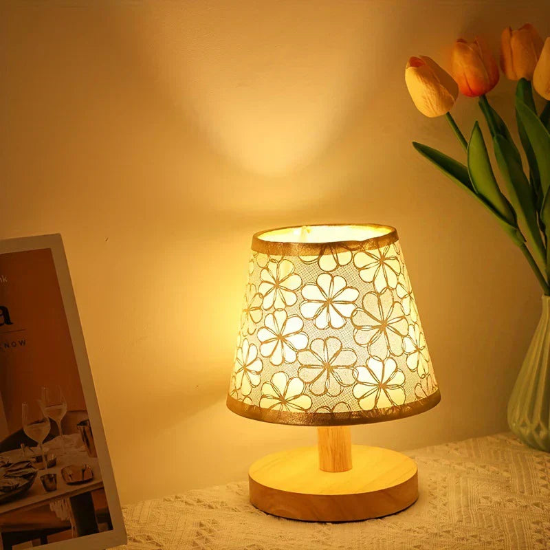 WoodMinimalist - Wood Minimalist Flower Pattern Table Lamp Artistic Wood Base with Delicate Floral Pattern | Soft Ambient Glow for Cozy, Inviting Atmosphere | Minimalist Accent for Nightstand, Desk, or Living Space