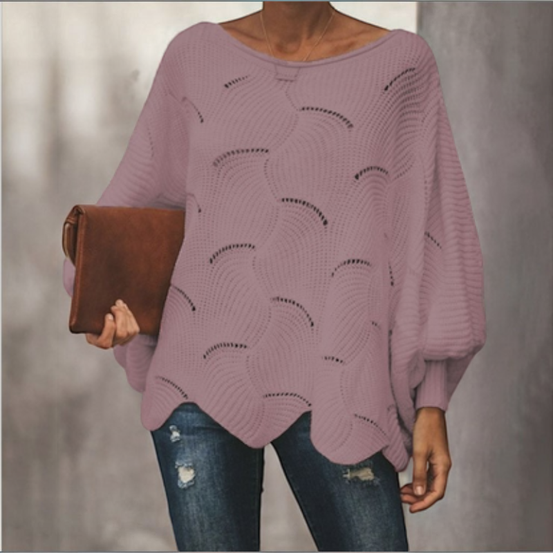 Oversized Knit Sweater with Hollow Out Design for Women