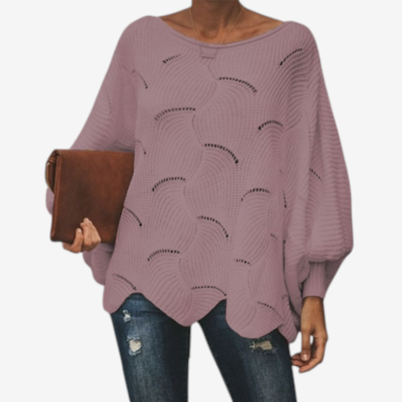 Oversized Knit Sweater with Hollow Out Design for Women