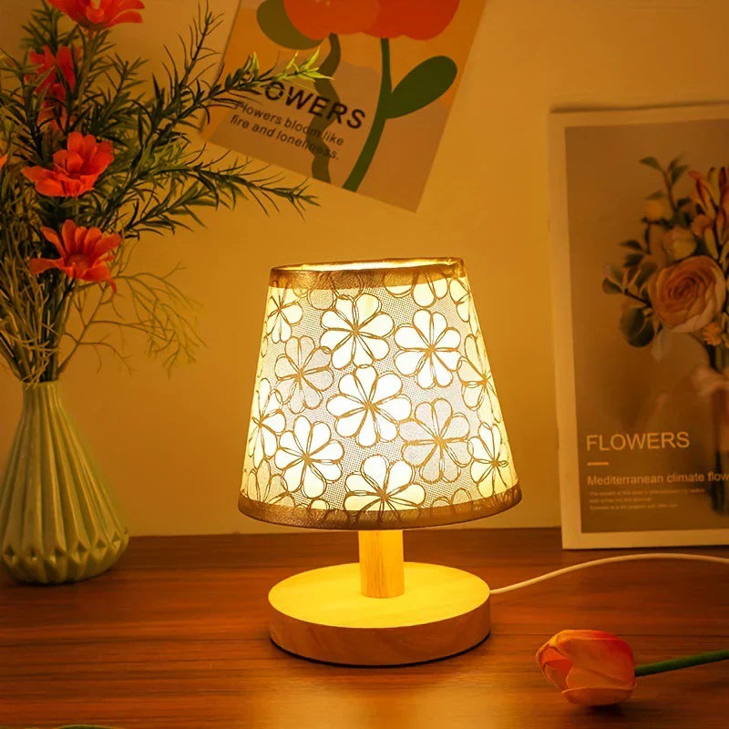 WoodMinimalist - Wood Minimalist Flower Pattern Table Lamp Artistic Wood Base with Delicate Floral Pattern | Soft Ambient Glow for Cozy, Inviting Atmosphere | Minimalist Accent for Nightstand, Desk, or Living Space