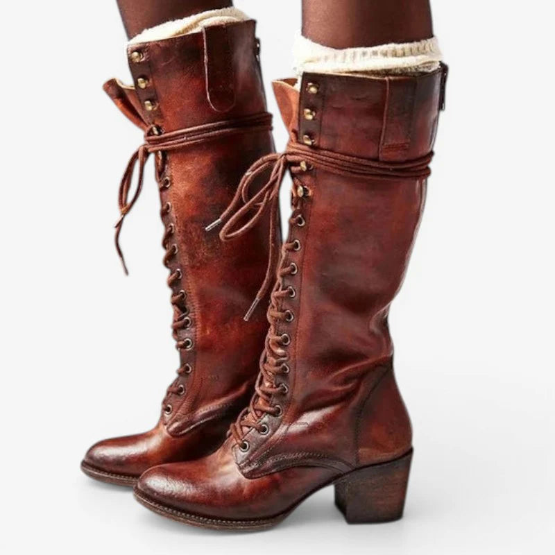 Women’s Knee-High Lace-Up Block Heel Boots
