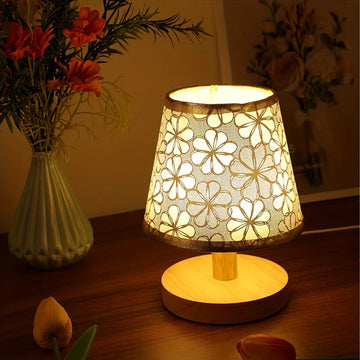 WoodMinimalist - Wood Minimalist Flower Pattern Table Lamp Artistic Wood Base with Delicate Floral Pattern | Soft Ambient Glow for Cozy, Inviting Atmosphere | Minimalist Accent for Nightstand, Desk, or Living Space