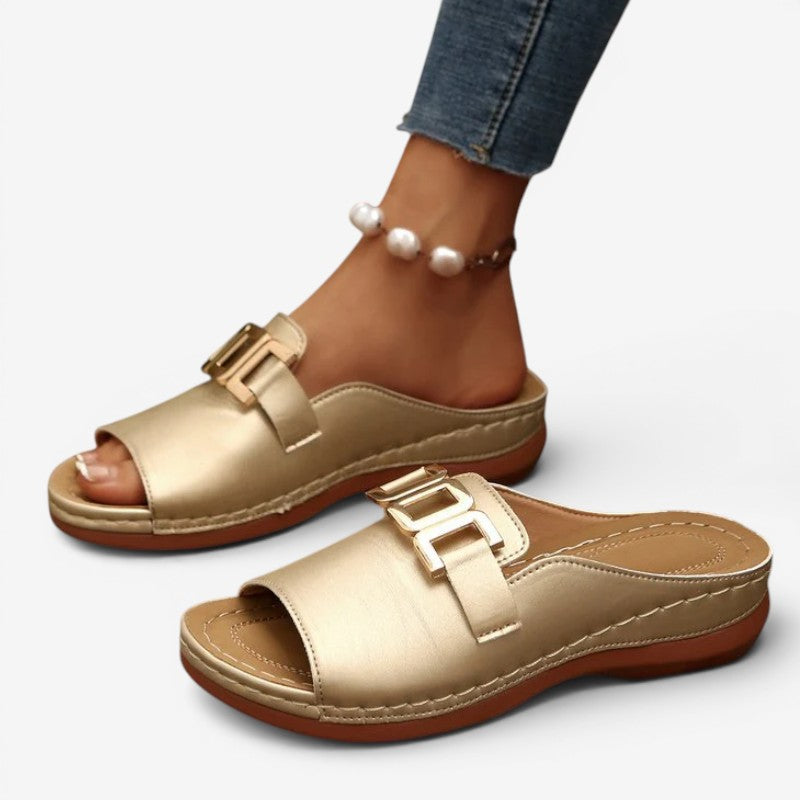 Wedge Heeled Sandals with Decorative Buckle