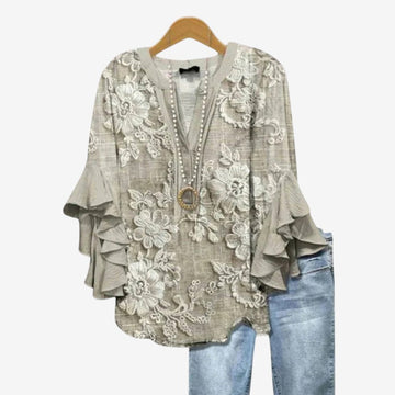 Stylish Women's Printed Blouse with Deep V Neck