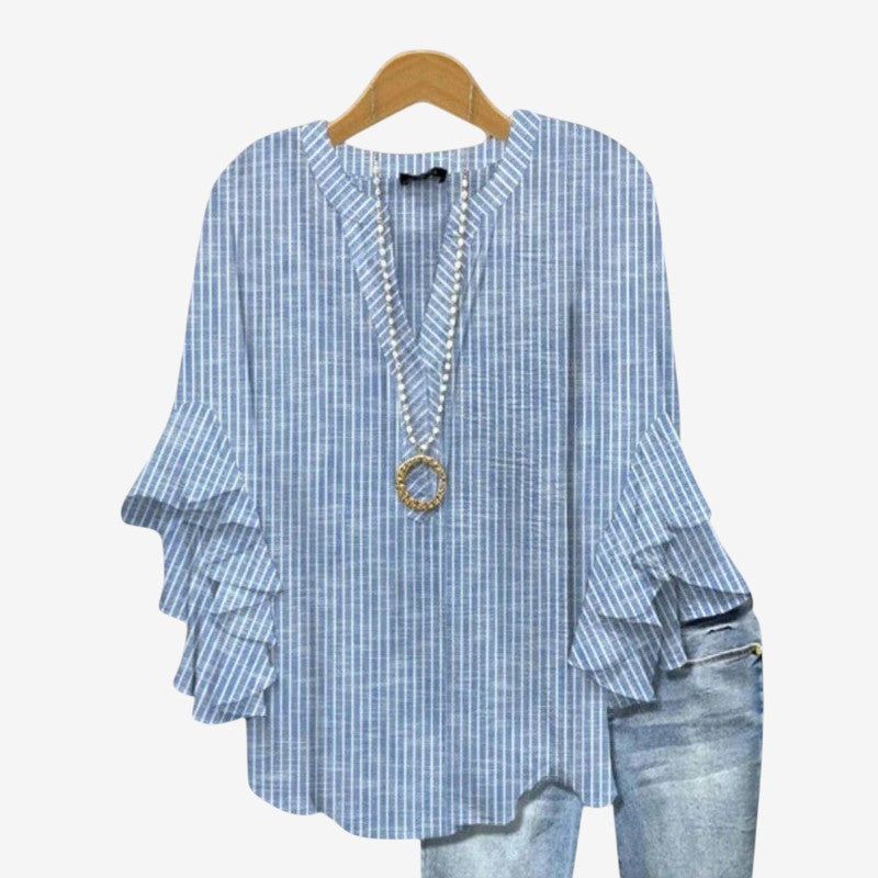 Stylish Women's Printed Blouse with Deep V Neck