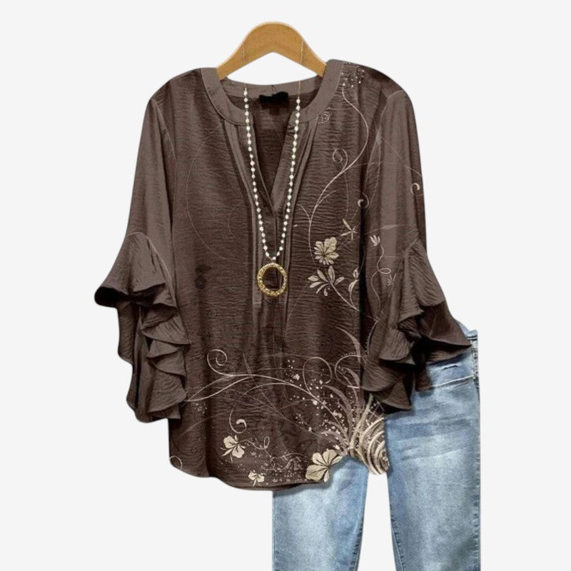 Stylish Women's Printed Blouse with Deep V Neck