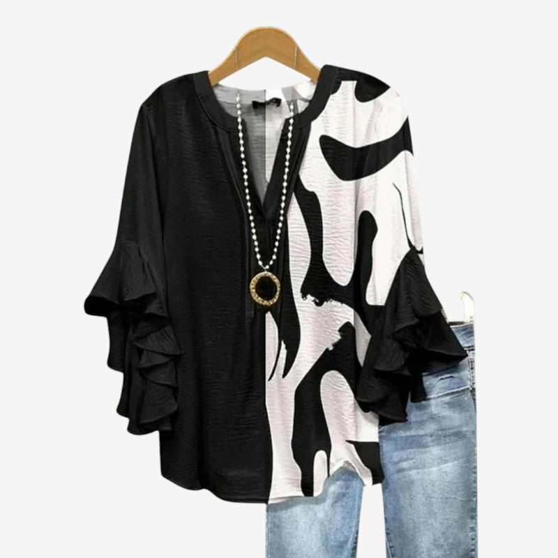 Stylish Women's Printed Blouse with Deep V Neck