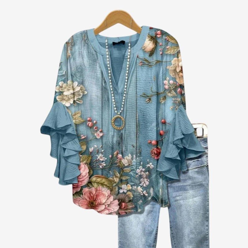 Stylish Women's Printed Blouse with Deep V Neck