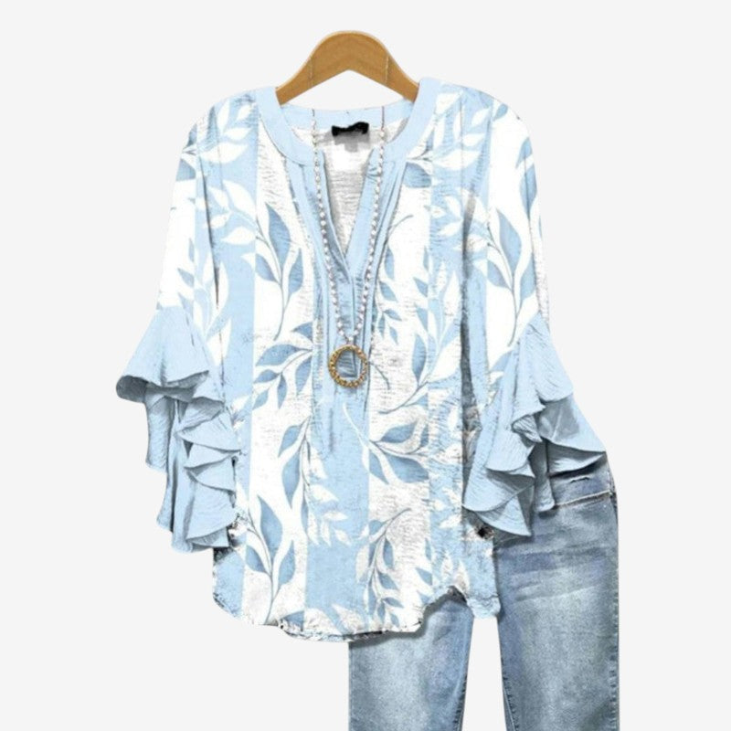 Stylish Women's Printed Blouse with Deep V Neck