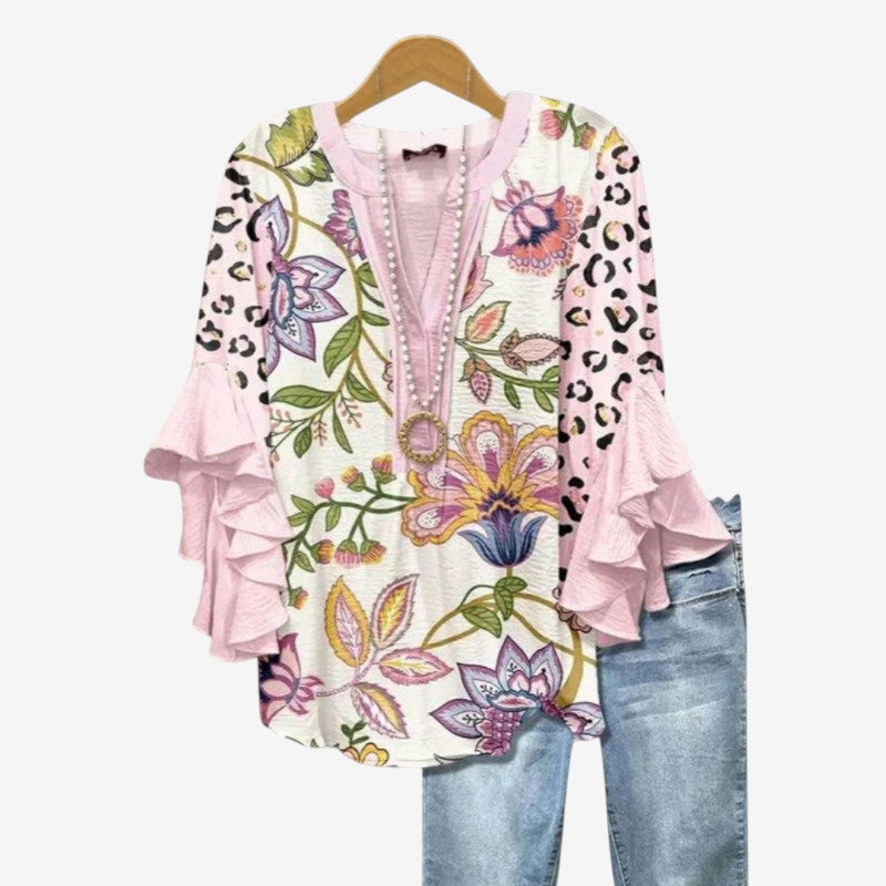 Stylish Women's Printed Blouse with Deep V Neck