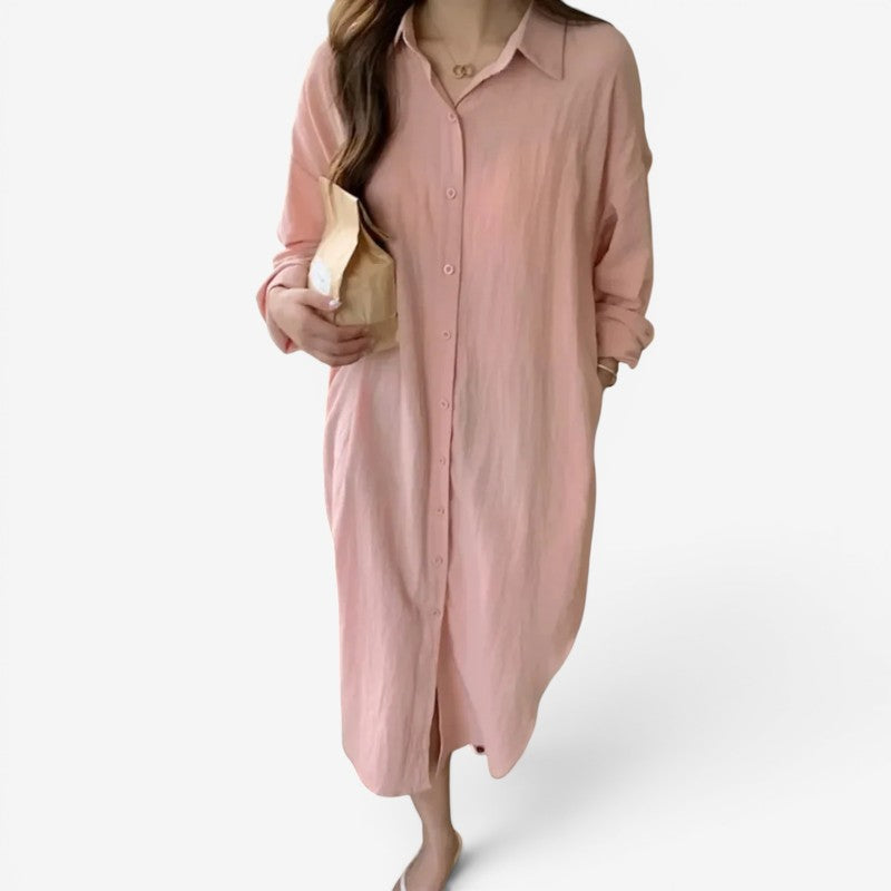 Elegant Women's Long Sleeve Midi Shirt Dress