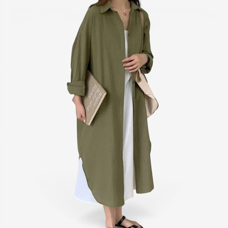 Elegant Women's Long Sleeve Midi Shirt Dress