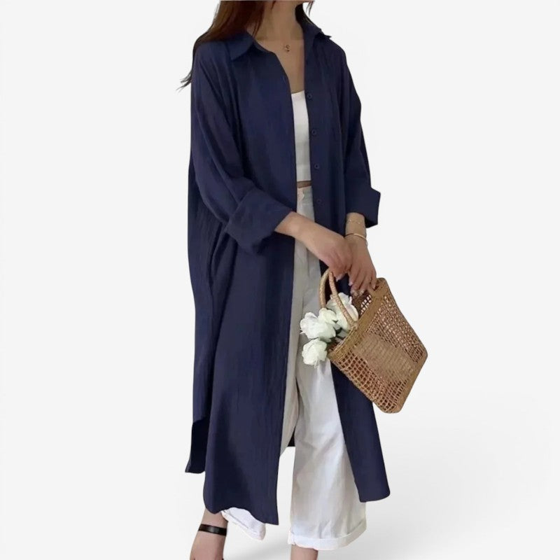 Elegant Women's Long Sleeve Midi Shirt Dress