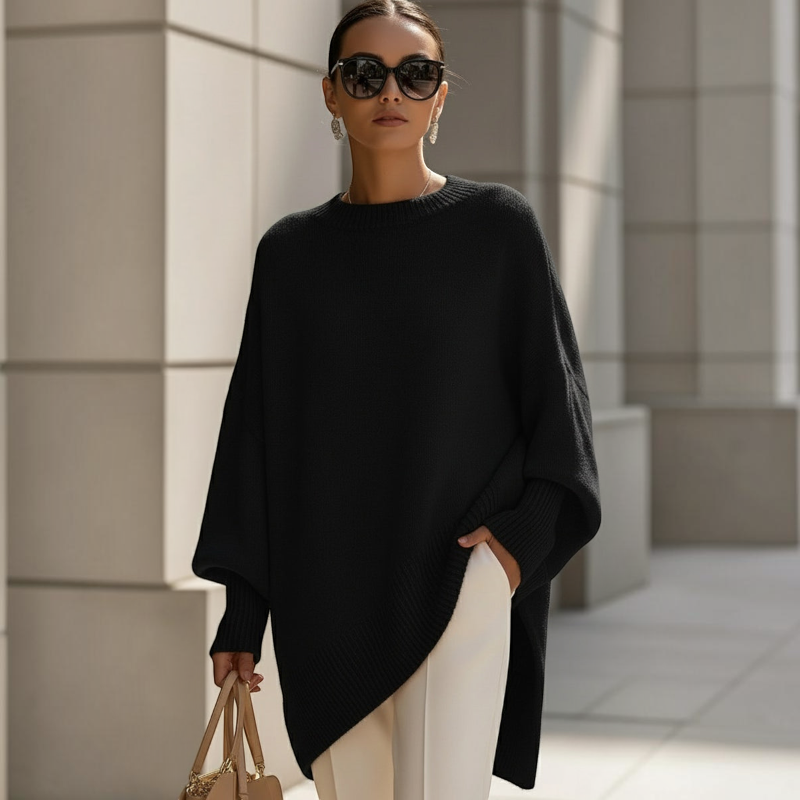 Chic Oversized Batwing Sleeve Knit Sweater for Women