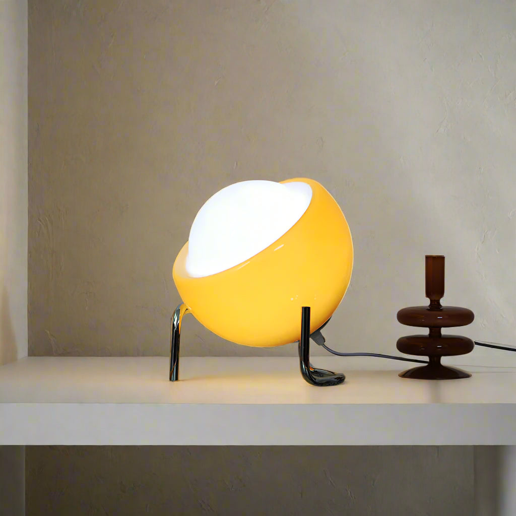 LumoOrb - Mid-Century Modern Table Lamp Orange Sphere Shade with Chrome Base | Soft Warm Ambient Glow for Cozy Retro Vibe | Statement Accent for Reading Nook, Desk, or Living Space