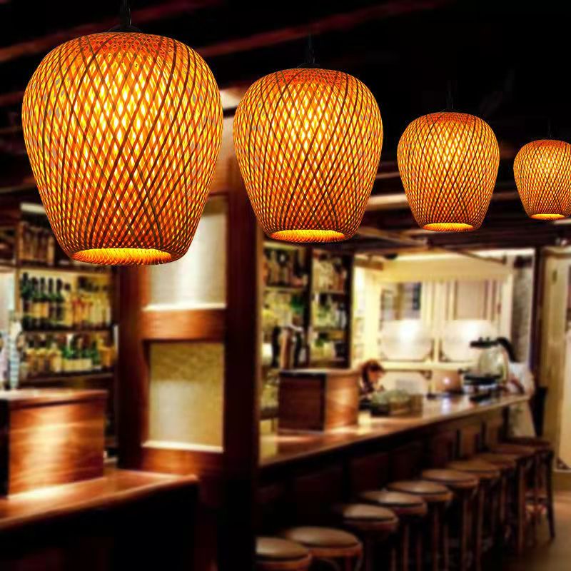 NaturalElegance - Three Handwoven Shades for Warm Boho Ambience | Natural Wooden Canopy with Soft Diffused Glow | Statement Lighting for Dining, Kitchen or Living Room