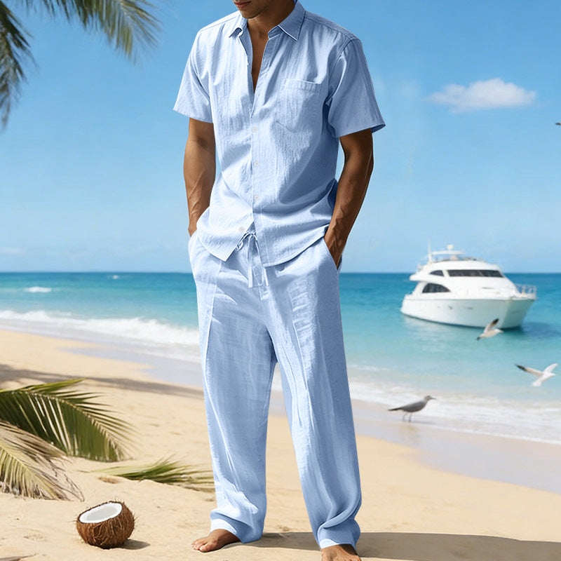 Men's Short Sleeve Shirt and Drawstring Pants Set
