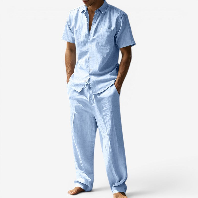 Men's Short Sleeve Shirt and Drawstring Pants Set