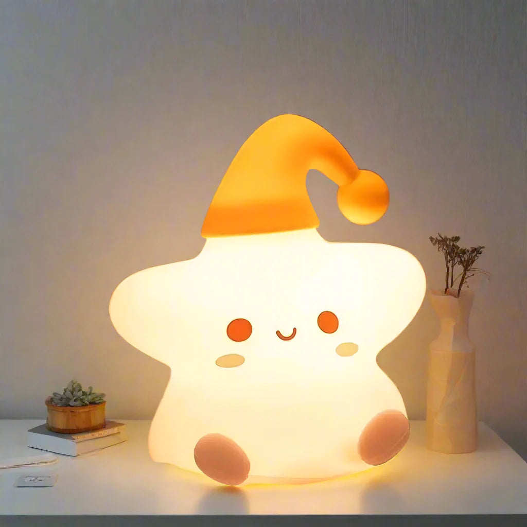 StarSnuggle - Star-Shaped Night Lights Adorable Cartoon Stars with Sleeping Hats | Soft Warm Glow for Cozy Bedtime Ambiance | Kid-Friendly Portable Light for Nightstand, Shelf, or Travel