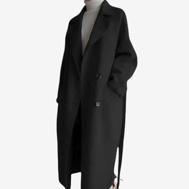 Chic Women's Long Sleeve Overcoat with Button Front