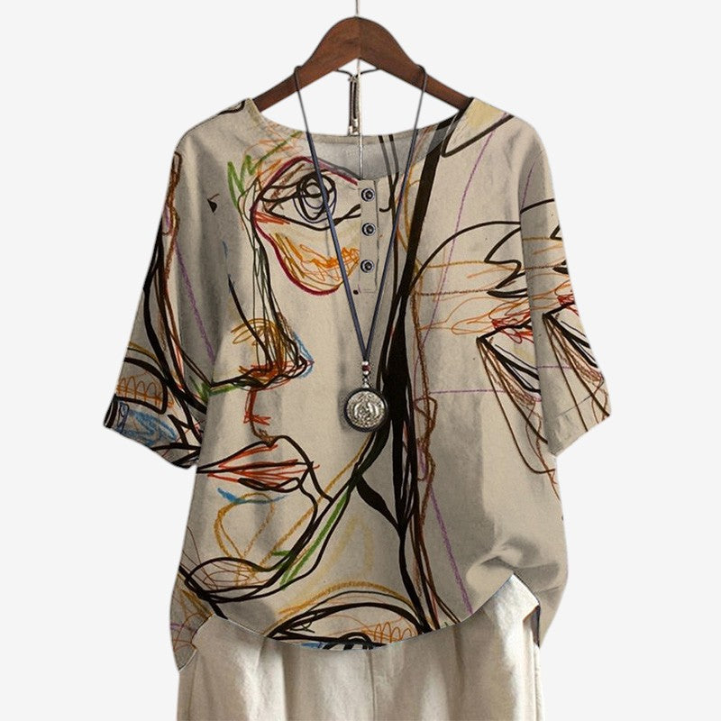 Oversized Floral Print Blouse with O Neck
