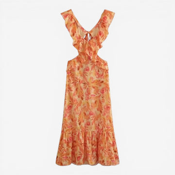 Women's Ruffled V-Neck Long Dress
