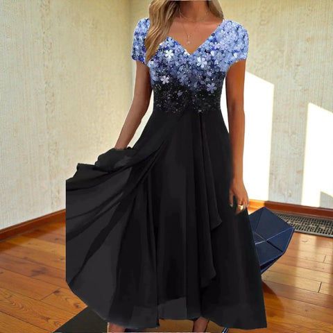 Women's V-Neck Layered Chiffon Dress
